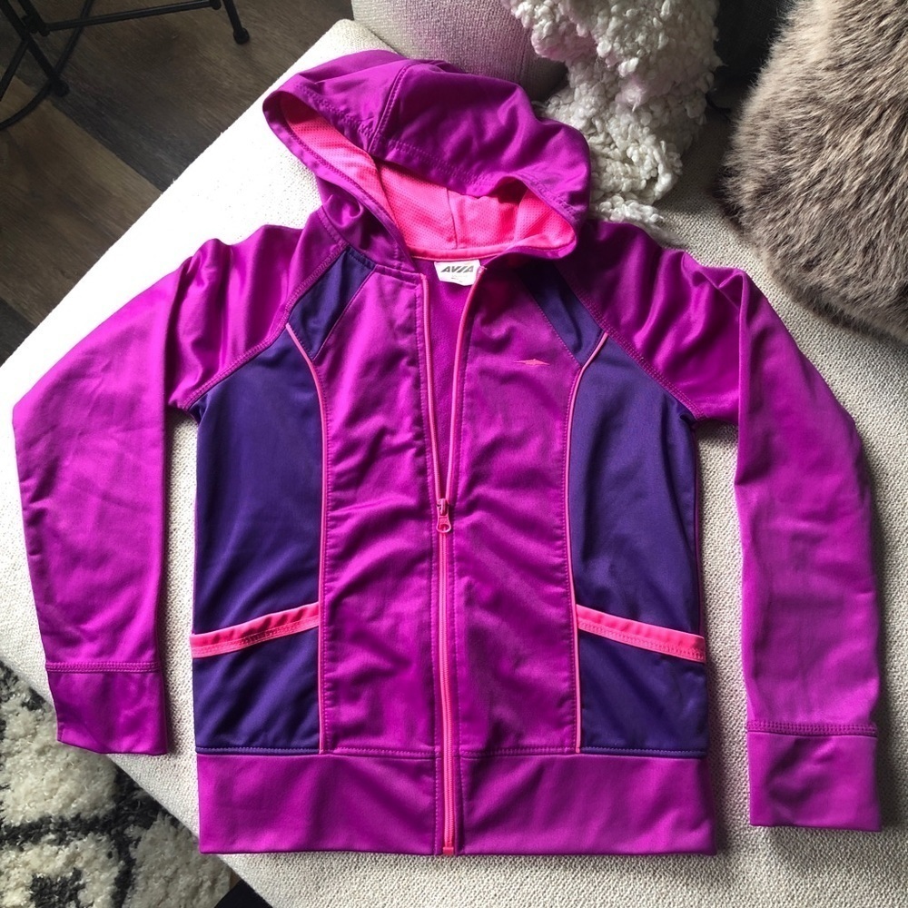 Avia Pink Purple Hoodie Full Zip Sweatshirt Jacket GIRLS Size 10/12 Large